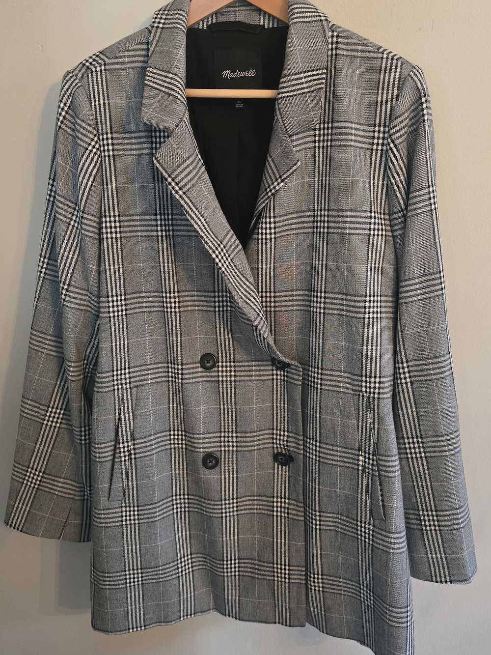 Madewell Gray Plaid Double-Breasted Blazer